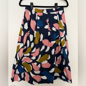 Boden A-Line Skirt with Abstract Floral Design in Pink, Blue, and Olive